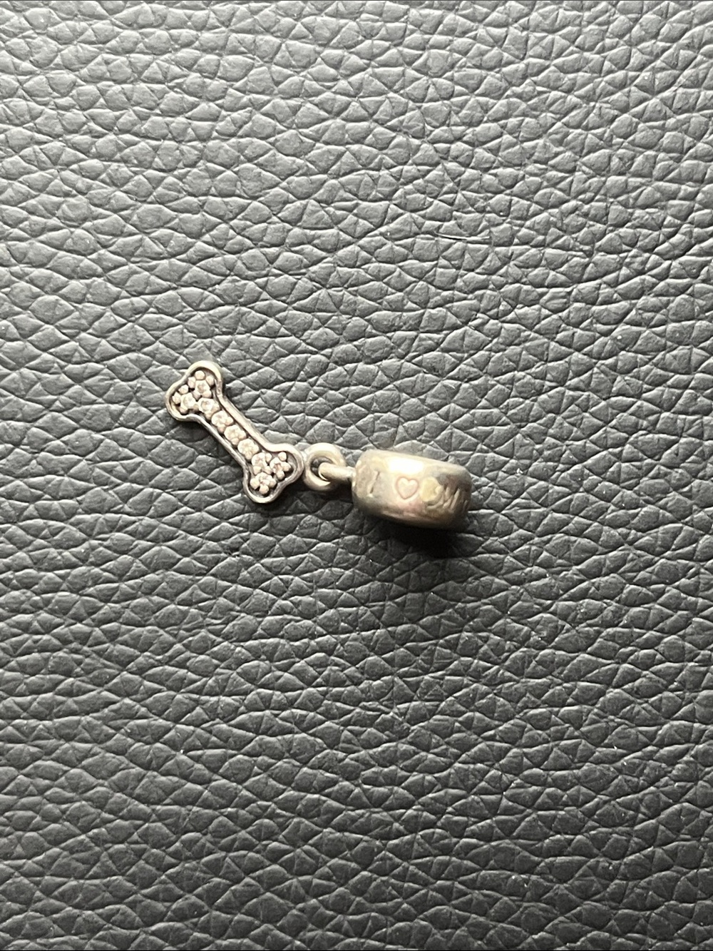 Pandora Silver Dog Bone Dangle Charm with Heart Detailing